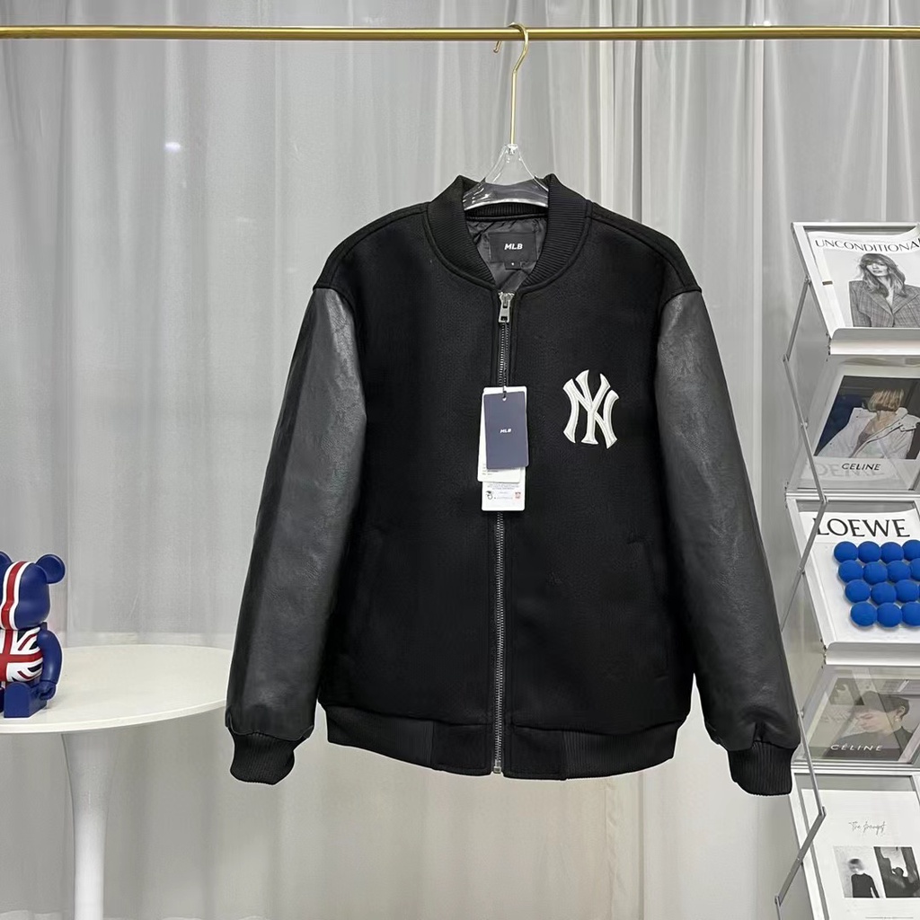 Áo Khoác Bóng Chày MLB NY Phối Màu Trắng Đen Trẻ Trung Năng Động