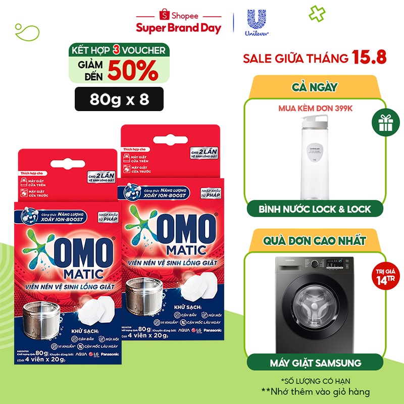 Combo 8 Viên Nén Vệ Sinh Lồng Giặt OMO Matic (20gr/viên)
