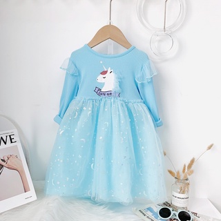 B589- váy len unicorn xanh phối ren