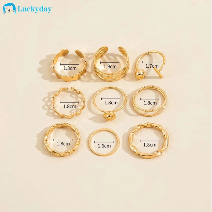 Set 9 Nhẫn Mạ Vàng Phong Cách Retro