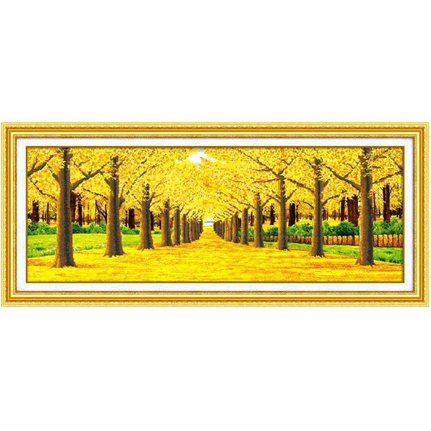 Tranh Đính Đá PHONG CẢNH RỪNG LÁ VÀNG. Kích Thước: 1m50 x 60cm - 1m89 x 75cm