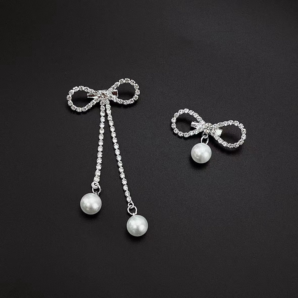 Trâm Cài Áo Hình Nơ Đính Đá Ngọc Trai Phối Tua Rua 7 Kiểu Chất Lượng Cao