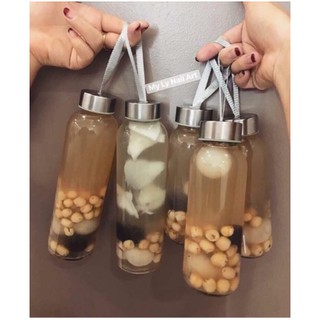 Chai đựng nước thủy tinh size 300ml và 500ml có dây xách