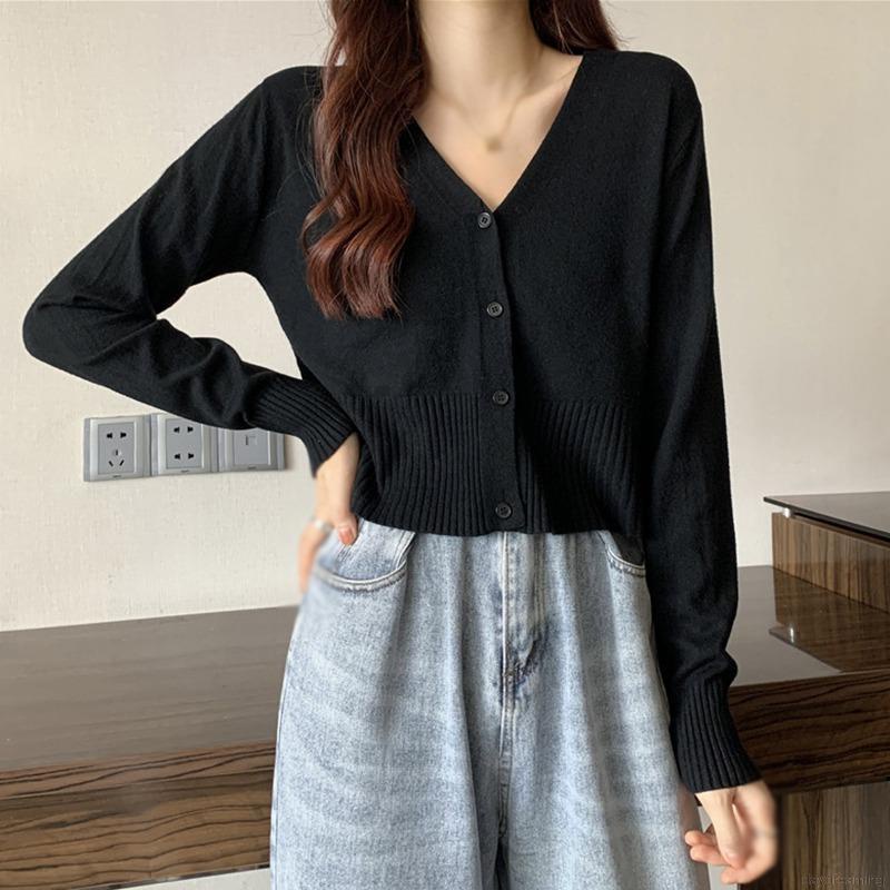 Áo Cardigan Dệt Kim Tay Dài Cổ Chữ V Màu Sắc Đơn Giản Phong Cách Hàn Quốc Thời Trang Mùa Thu Cho Nữ