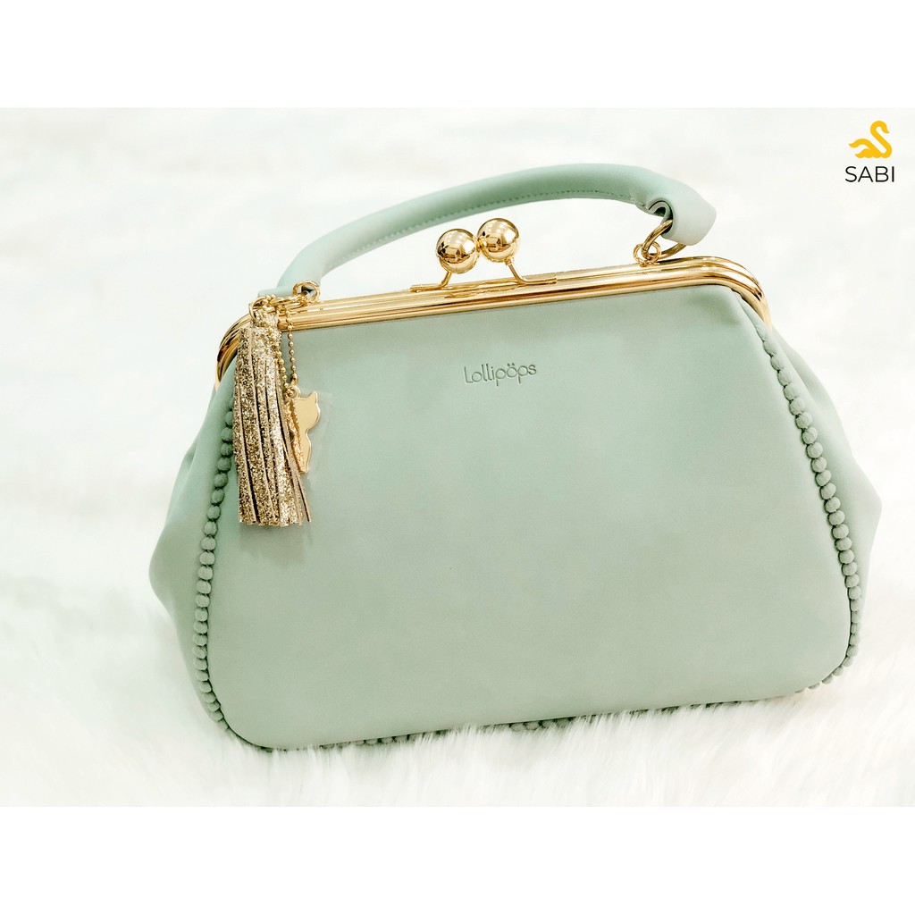Lollipops paris- túi xách BEAM FRAME da cừu xanh mint