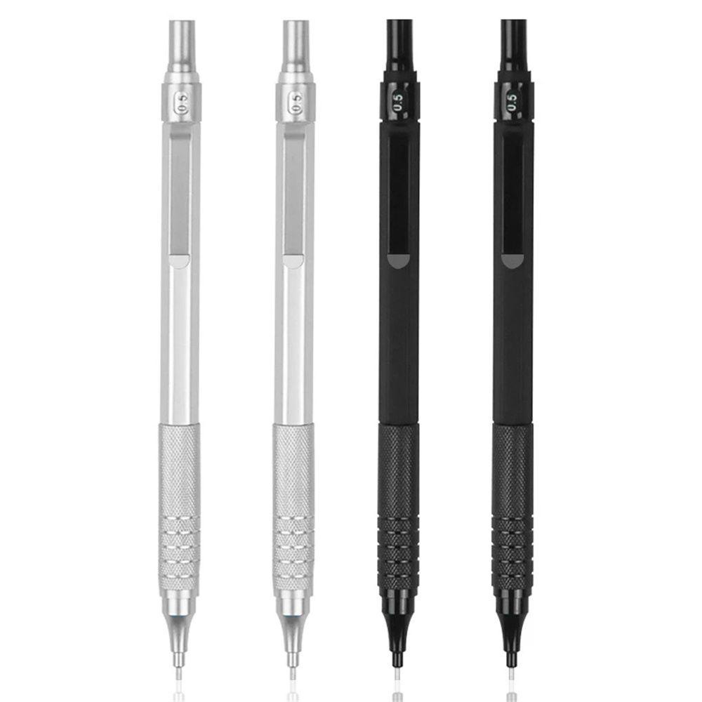Bút chì bấm cơ MMULCK ngòi 0.5mm vỏ kim loại màu đen/ bạc vẽ phác thảo học tập dành cho học sinh nhân viên văn phòng