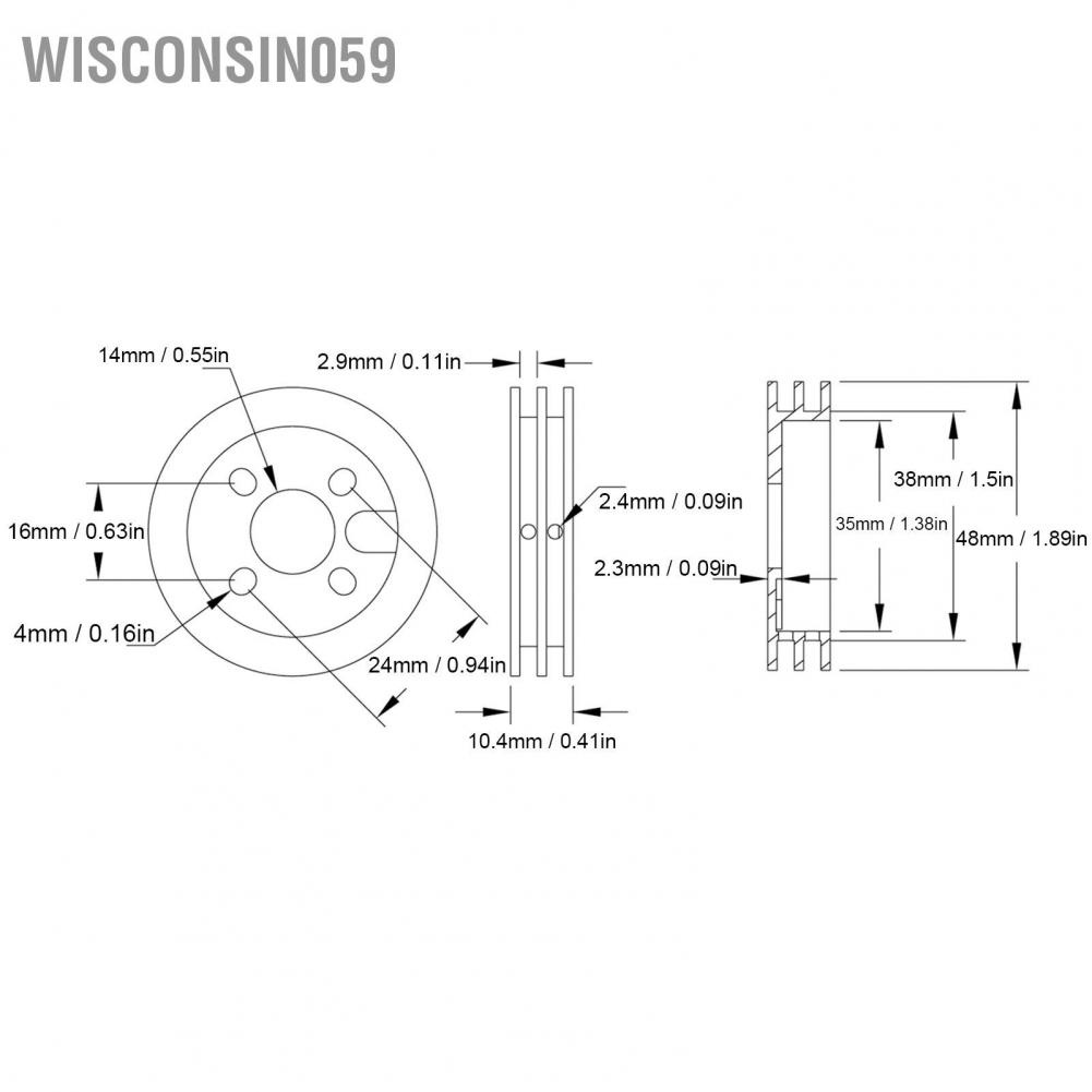 Wisconsin059 2 Groove Pulley Aluminum Alloy Motor Shaft Fixed Bore Hub Mount Winch Wheel 5407‑0016‑0001 48mm