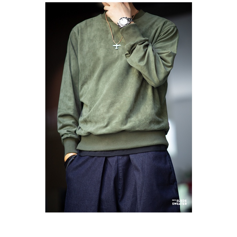 Áo sweater MADEN da lộn mềm dài tay màu trơn kiểu retro Nhật Bản cá tính
