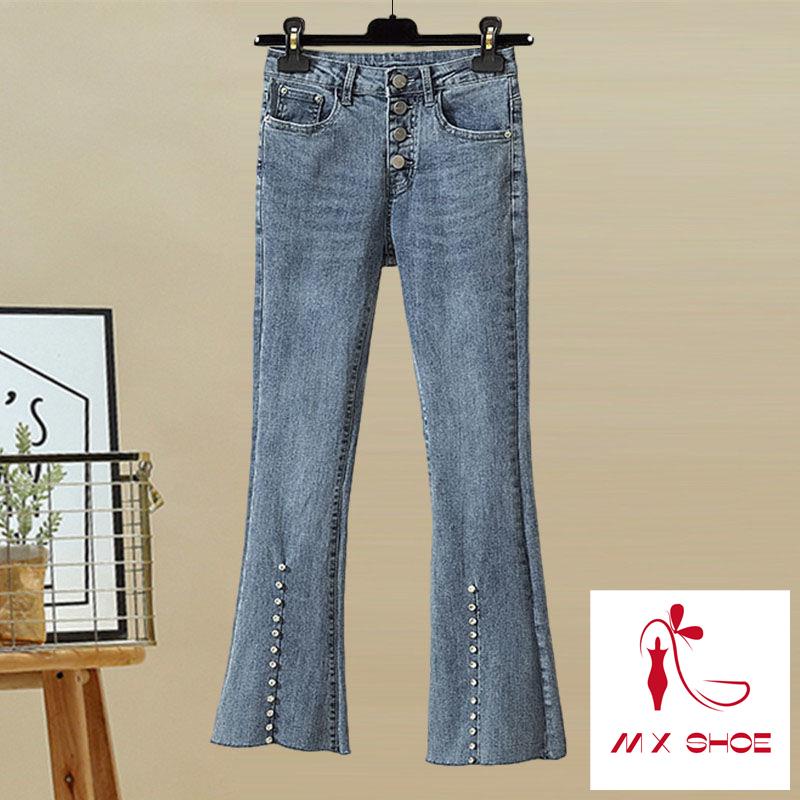 Set Áo Sơ Mi Phối Quần Denim Ống Rộng Plus Size Cho Nữ Lên Đến 100KG