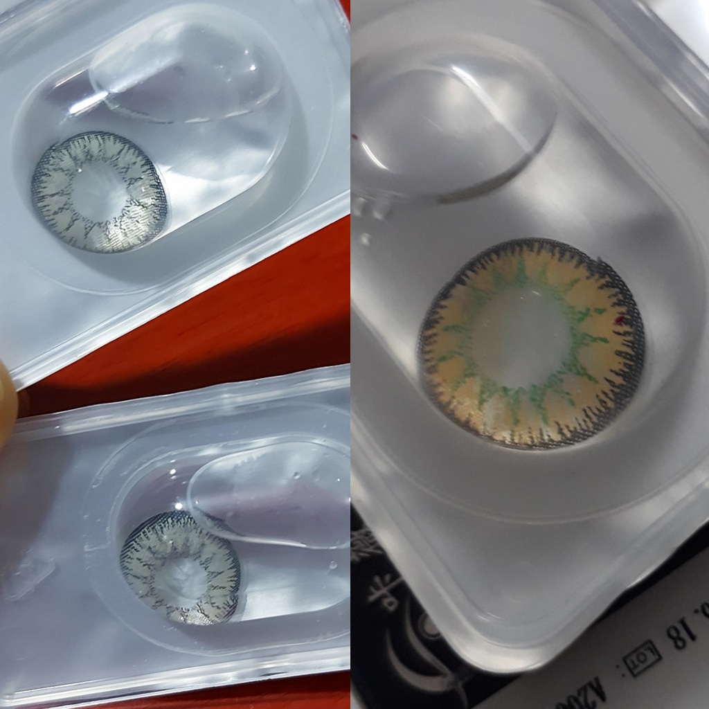 Kính áp tròng lens viga màu xanh lá xanh dương đỏ tím xám cam vàng 0 độ