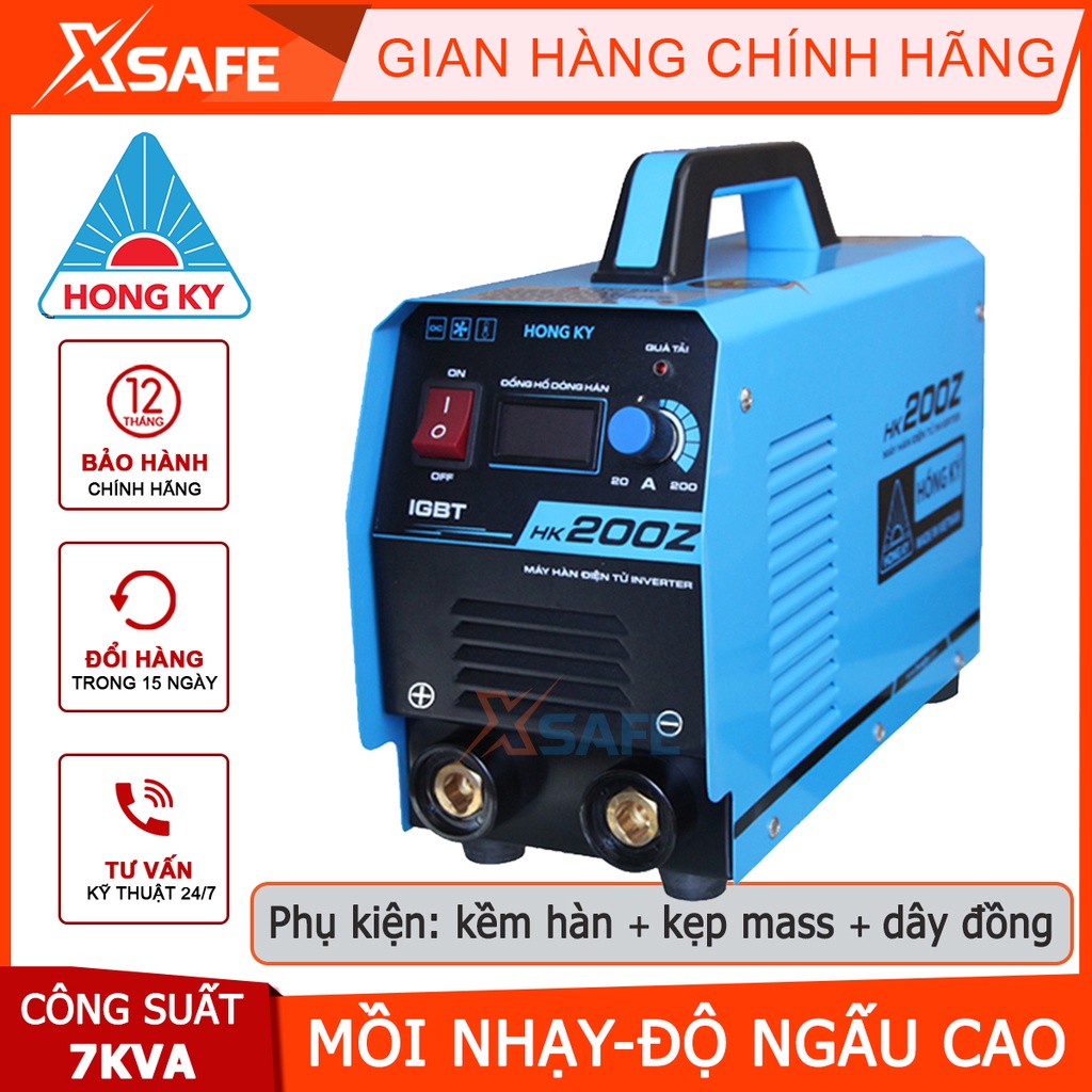 Máy hàn điện tử inverter Hồng Ký HK200Z 200 ampe, mối hàn đẹp-độ ngấu cao, chế độ chống giật, chống quá tải, quá nhiệt