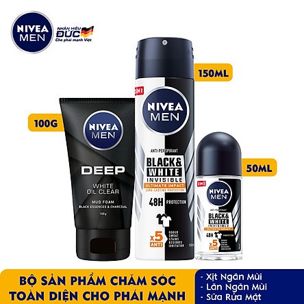 Lăn ngăn mùi Nivea Men Invisible For Black & White Giảm vết ố vàng chai 50ml