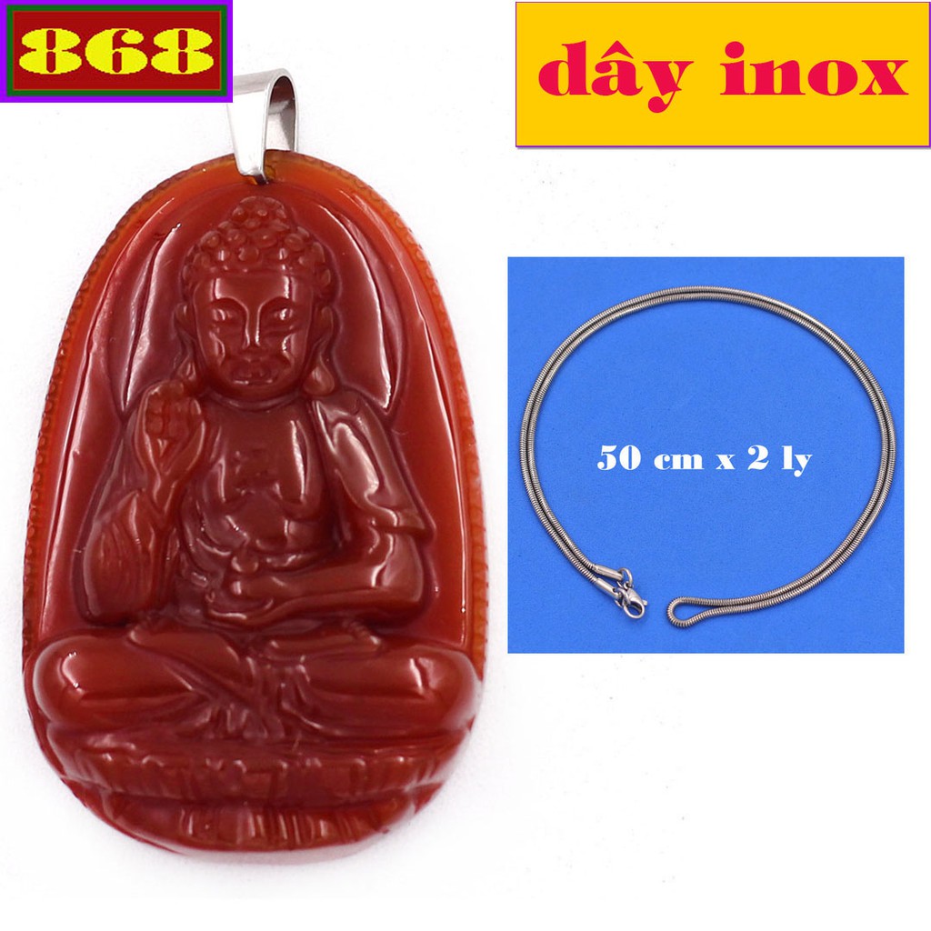 Dây inox rắn mặt Phật A di đà đỏ VIRVMNOBV1 - Hộ mệnh tuổi Tuất, Hợi - Size phù hợp cho nam và nữ