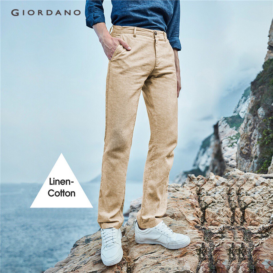 GIORDANO MEN Linen-cotton solid pants 01110339