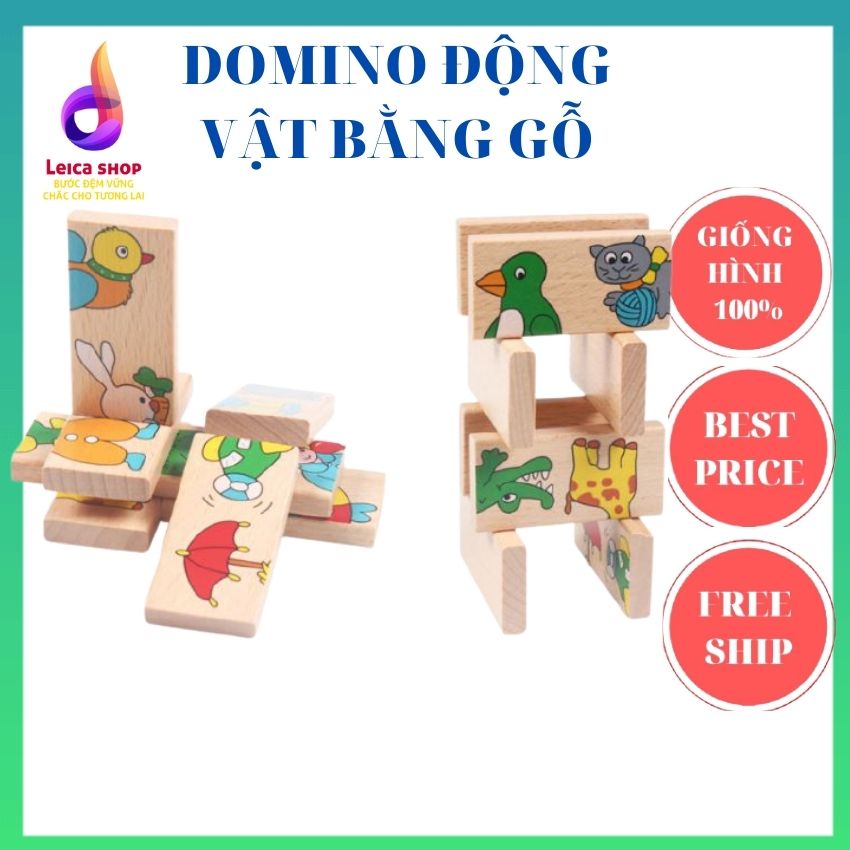 Trò chơi Domino động vật bằng gỗ, cho bé 2-4 tuổi, giúp phát triển tư duy, nhận biết con vật.Leicashop