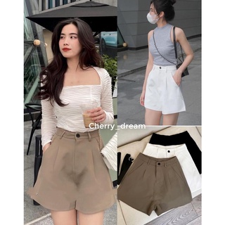 Quần short vải cạp cao cài cúc basic , Quần đùi nữ năng động vải mỏng mát short thể thao