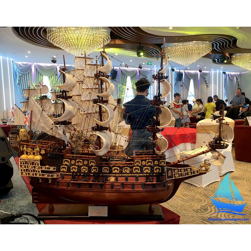 Thuyền buồm phong thủy Sovereign Of The Seas dài 90cm gỗ tự nhiên, mô hình thuyền gỗ trang trí, quà tặng cao cấp