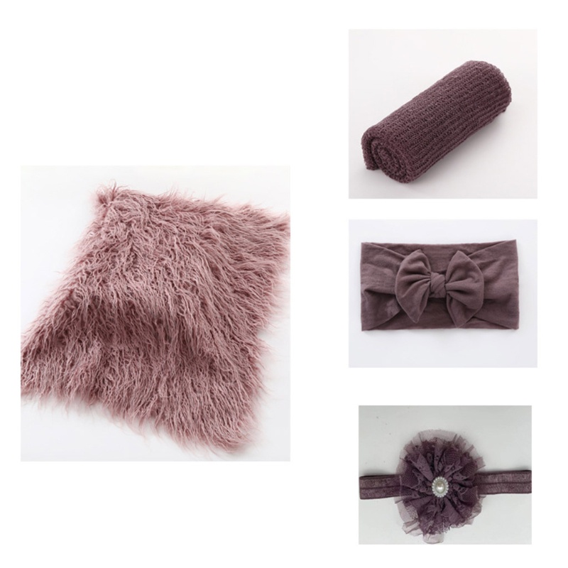 Bộ Phụ Kiện 4 Món Gồm Chăn Quấn + Băng Cài Đầu + Khăn Quấn Bé Sơ Sinh Chụp Ảnh