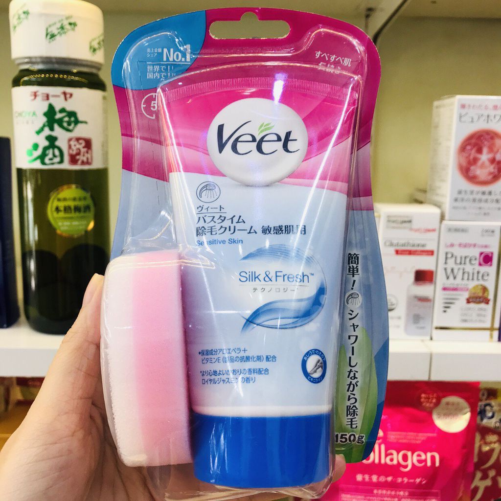 Kem tẩy lông Veet 150g tặng kèm bông hàng Nhật nội địa tẩy lông toàn thân