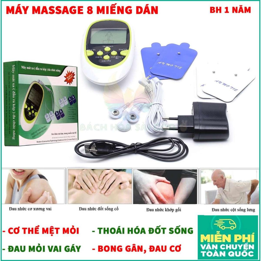 Máy Mat Xa Xung Điện 8 Miếng Dán, Giải pháp tuyệt vời cho người bị đau lưng, đau mỏi vai gáy