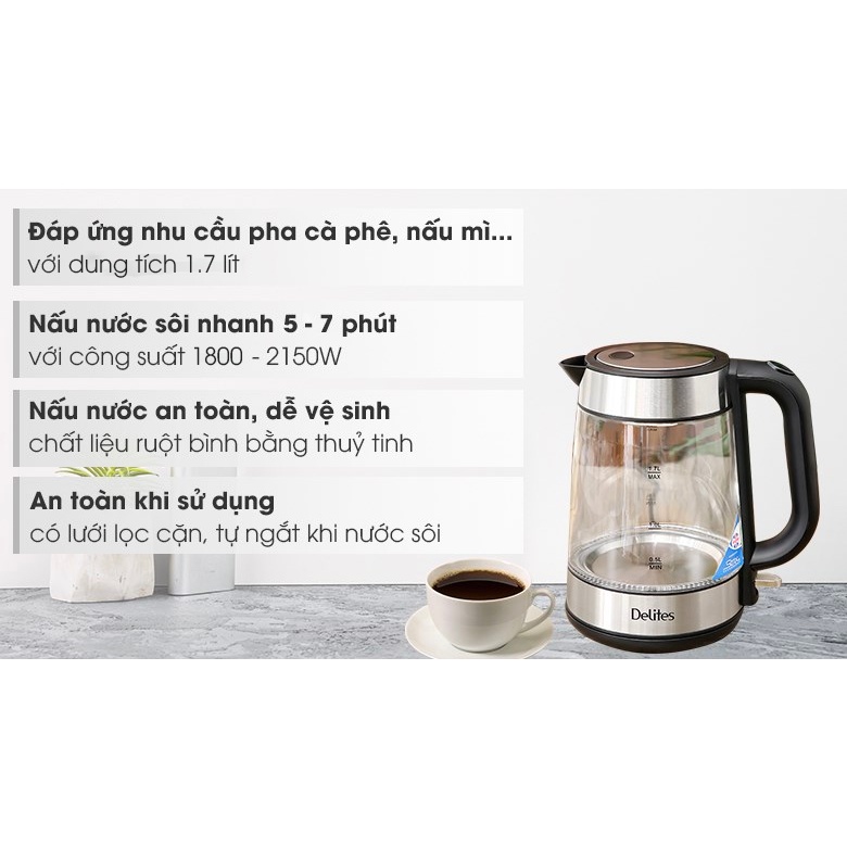 Ấm đun siêu tốc Delites 1.7 lít FD-625