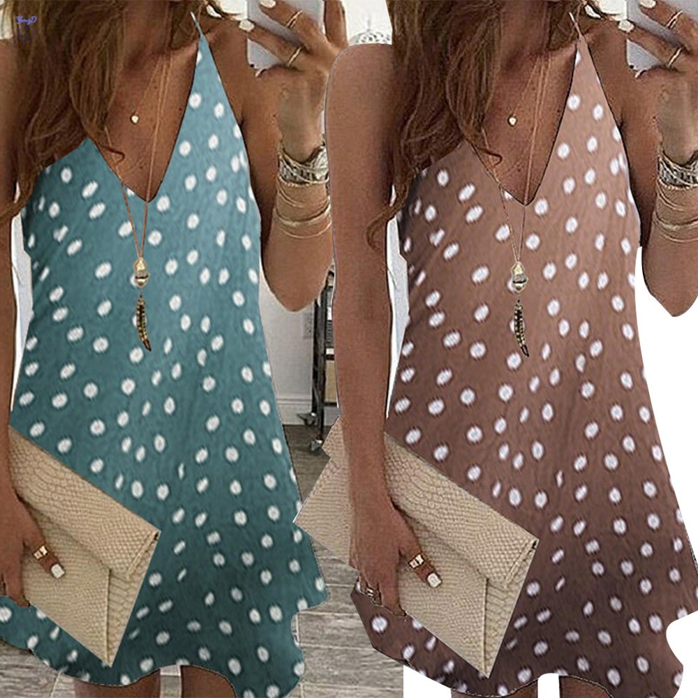 Đầm không tay Cổ Chữ V Họa Tiết Chấm Bi Thời Trang | BigBuy360 - bigbuy360.vn