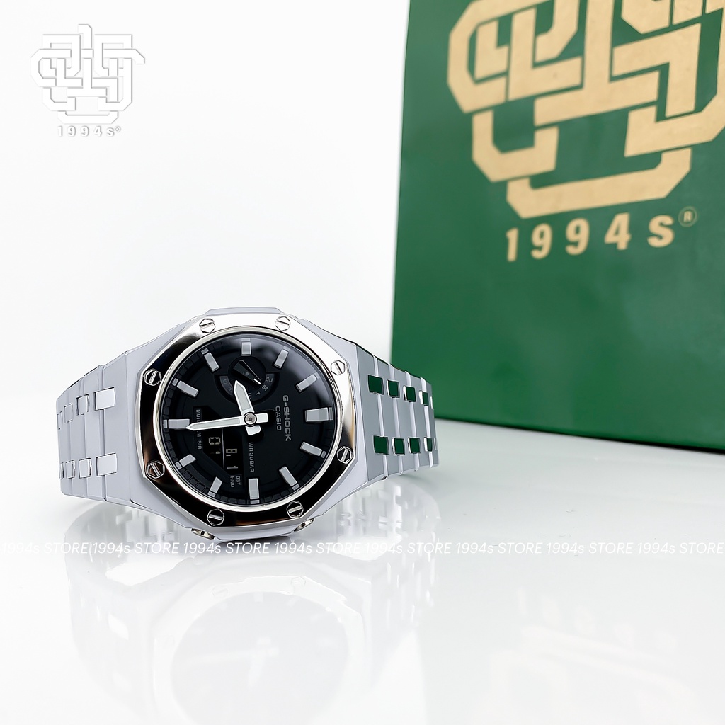 Đồng hồ nam Casio G-Shock GA-2100-1A custom AP Royal Oak, Silver Steel x Chrome Layer, hàng chính hãng, bảo hành 05 năm