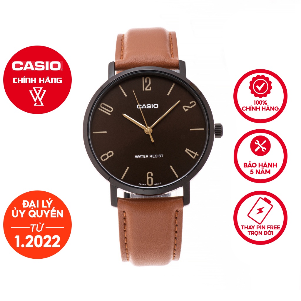 Đồng Hồ Quartz Nam Casio WATCHSTORE MTP-VT01BL-5BUDF Thiết Kế Kính Khoáng 40mm, Dây Đeo Da Và Vỏ Thép Không Gỉ