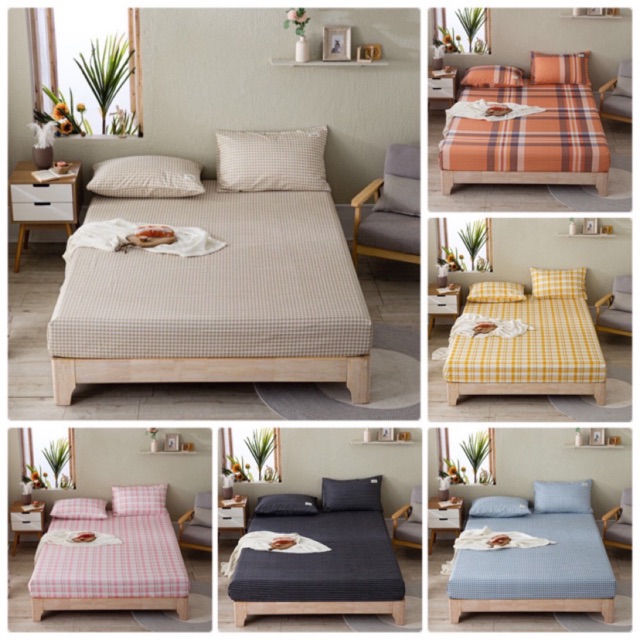 Bộ ga gối Cotton Tici kẻ phong cách Hàn Quốc bo chun đủ kích cỡ