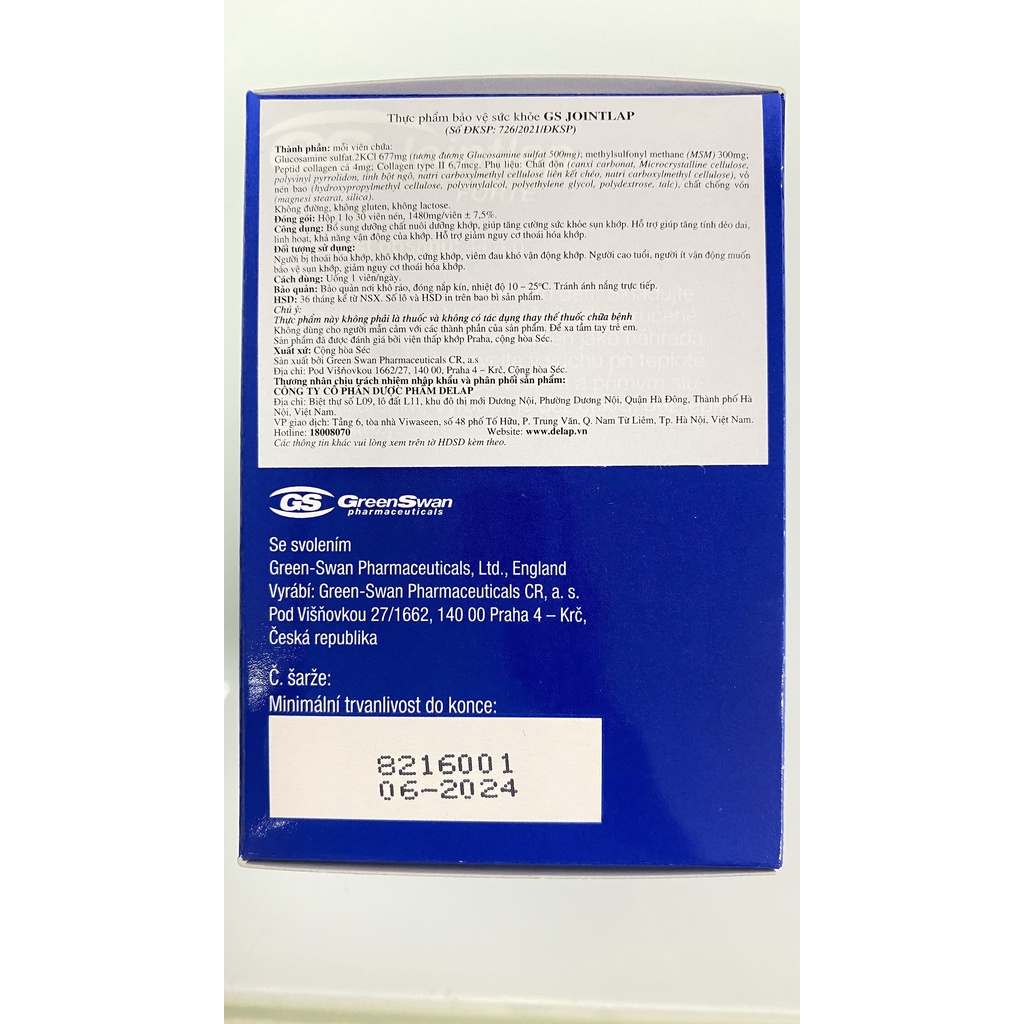 GS Jointlap Forte.Giúp Nuôi Dưỡng,Tăng Cường Dưỡng Chất Cho Sụn Khớp.Cộng Hòa Séc