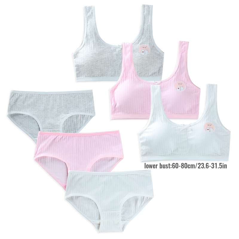 Set Đồ Lót 2 Món Có Đệm Ngực In Họa Tiết Gấu Dễ Thương Cho Tuổi Teen