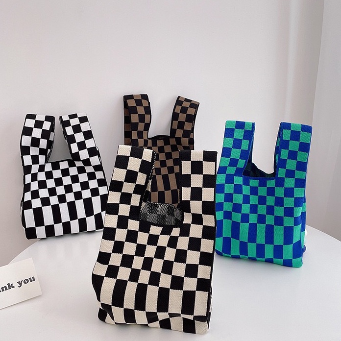 Túi Đeo Vai Đan Len Họa Tiết Sọc Caro Thời Trang Cho Nữ