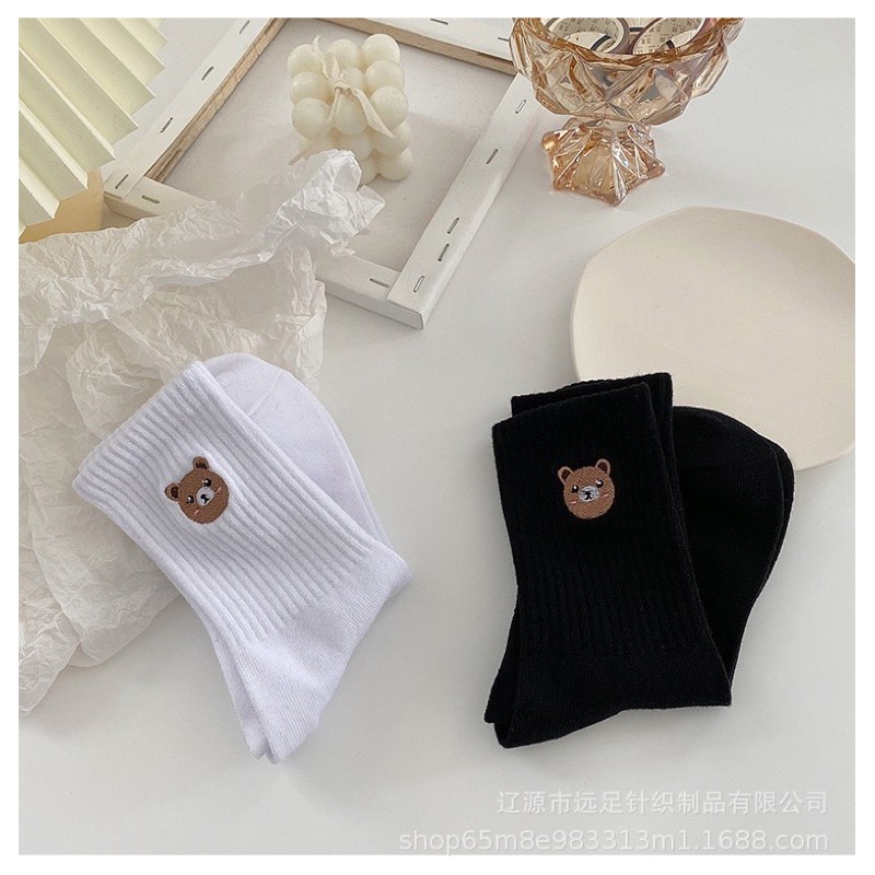 Vớ Tất Gấu Thêu Cổ Cao Cotton Kháng Khuẩn Dành cho cả nam và nữ hàng loại 1 bao đổi trả
