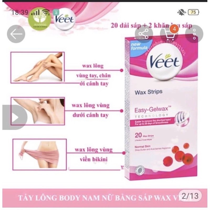 Miếng dán wax lông body veet 10 miếng wax tặng kèm 2 gói dưỡng sau wax (hàng nội địa nga có bill) | BigBuy360 - bigbuy360.vn