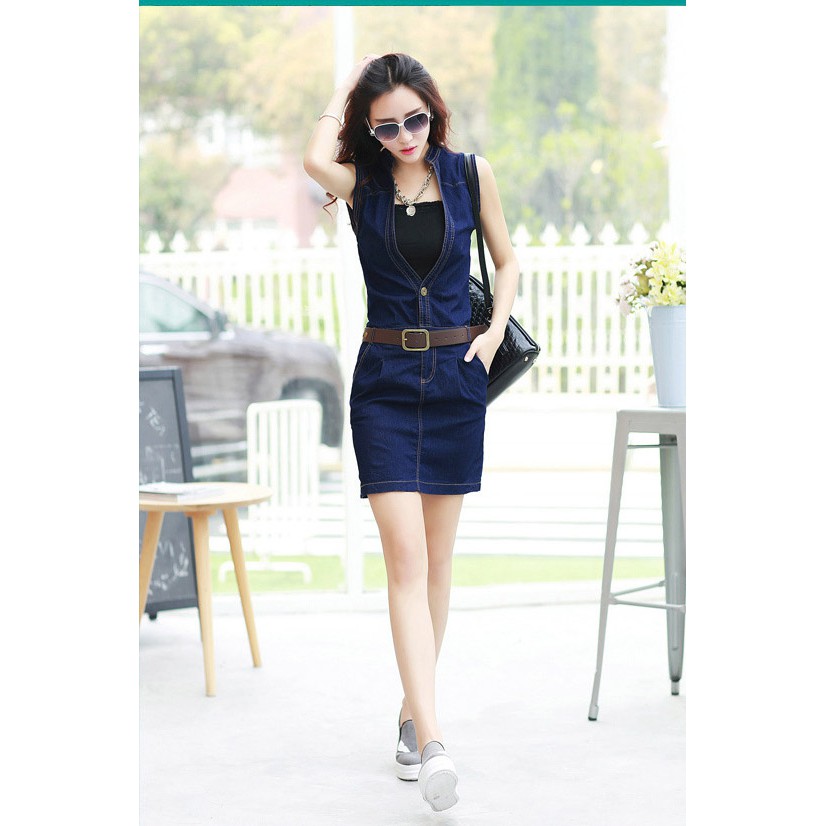 ĐẦM JEAN FORM ÔM CỔ V KÈM ÁO THUN ĐEN – MS: D535 | BigBuy360 - bigbuy360.vn