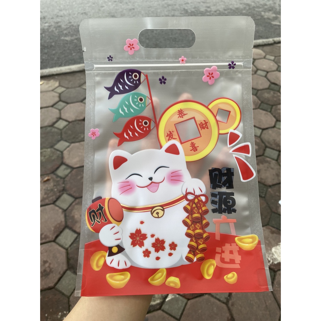 Túi Đựng Kẹo Mẫu Mèo Thần Tài Trong Suốt