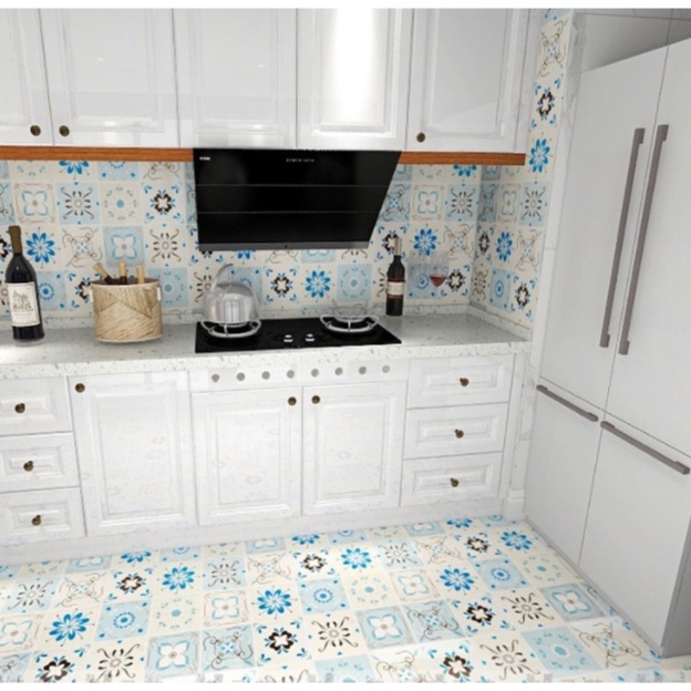 1MÉT decal dán nền nhà, sàn nhà Ô GẠCH HOA XANH HS2009