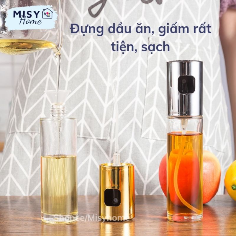 Bình xịt dầu ăn phun sương cho nồi chiên không dầu chai thủy tinh cao cấp 100ml mini cầm tay Misy Home