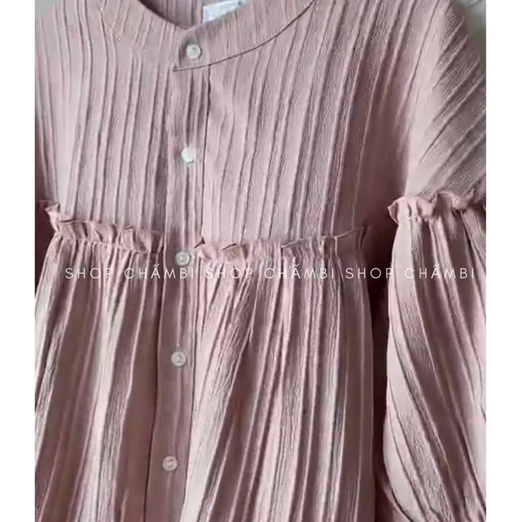 Áo sơ mi nữ A.503, Áo babydoll cổ tròn cộc tay đũi gân đơn giản dễ thương - Shop Chấm Bi | BigBuy360 - bigbuy360.vn