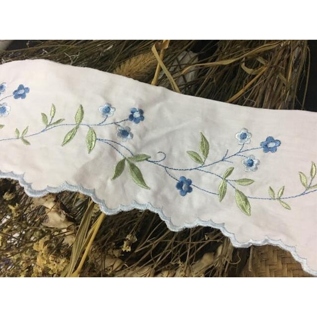 1m Vải Ren Cotton Thêu Họa Tiết Màu Trắng Và Xanh Dương Trang Trí Bàn Ăn