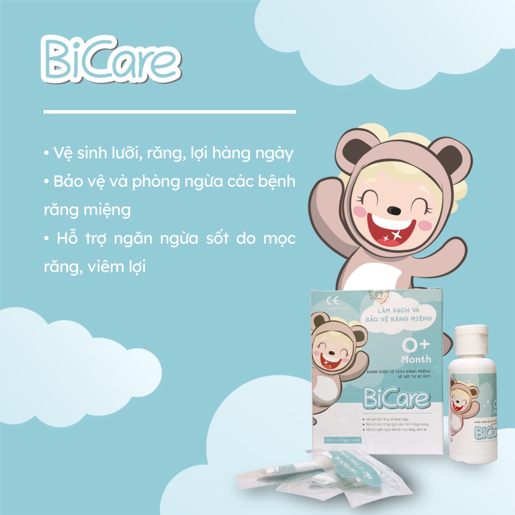 Dung Dịch Vệ Sinh Răng Miệng 50ml Và 20 Gạc Đi Kèm Bicare Cho Bé