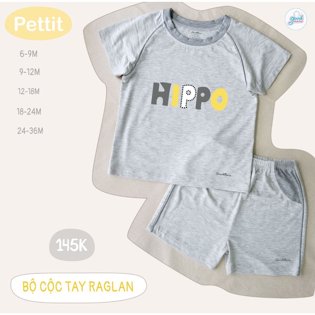 [CHÍNH HÃNG] Bộ cộc tay raglan quần đùi vải petit họa tiết dễ thương cho bé Good Mama