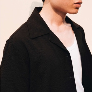 Áo sơmi ngắn tay cổ cuban dáng relax-fit vân sọc mờ 21ST URBAN Hidden Stripes