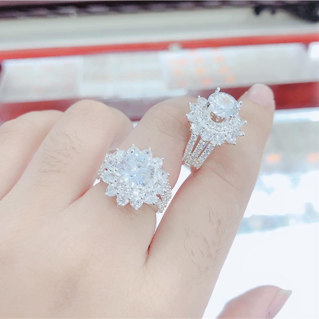 Nhẫn nữ bạc ta mặt hoa đá lấp lánh cực xinh, Trang sức bạc Evasilver