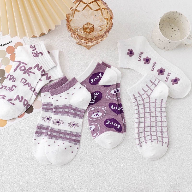Tất Nữ Cổ Ngắn Trắng Vớ Cổ Thấp Hàn Quốc Set 5 Đôi Combo Dễ Thương Xinh Cute Chất Vải Dày Đẹp - Hot Store