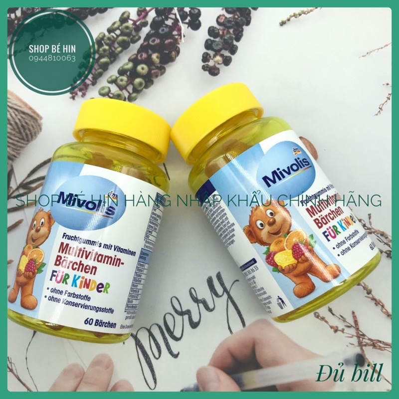 Kẹo Vitamin tổng hợp hình gấu Mivolis Đức lọ 60 viên, kẹo dẻo Mivolis cho bé từ 4 tuổi và người lớn