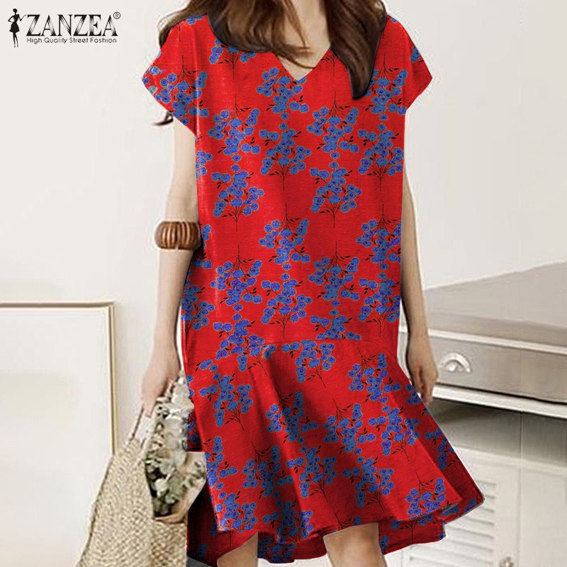 Đầm  ZANZEA ngắn tay cổ chữ V thời trang cho nữ