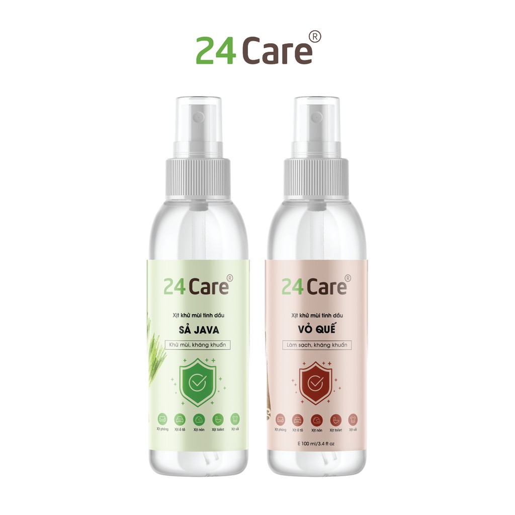 Combo 2 tinh dầu xịt phòng hương Sả Chanh + Quế 24Care nguồn gốc thiên nhiên 200ml