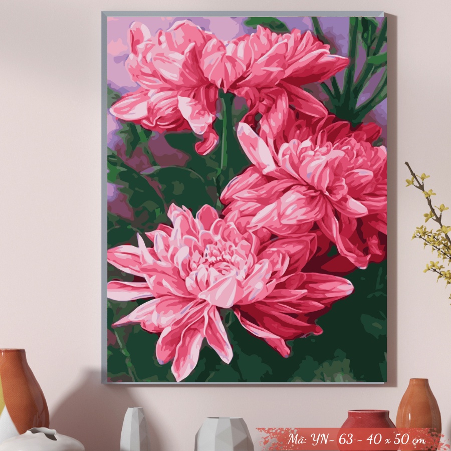 Tranh Sơn Dầu Số Hóa Tự Tô Màu Theo Số Mẫu Hoa - YN63 Kèm Màu Acrylic Kích Thước 40x50cm