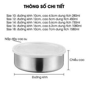 BÁT INOX set 5 CÓ NẮP ĐẬY SILICON ĐỂ BẢO QUẢN THỰC PHẨM